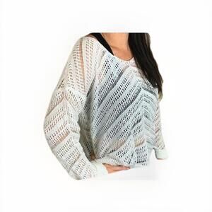 NWT Fate Waterford White Open Lacey Knit Sweater Airy Top 3/4 Sleeve Sheer M